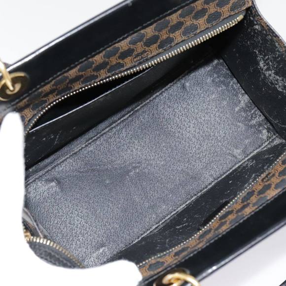 CELINE Macadam Canvas Hand Bag PVC Leather Black Gold Auth 91655 - Picture 10 of 16